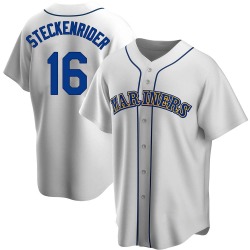 Drew Steckenrider Seattle Mariners Men's Replica Home Cooperstown Collection Jersey - White