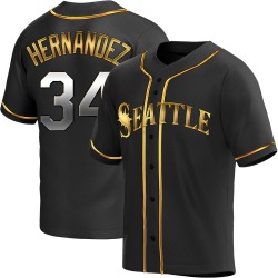 Felix Hernandez Seattle Mariners Men's Replica Alternate Jersey - Black Golden