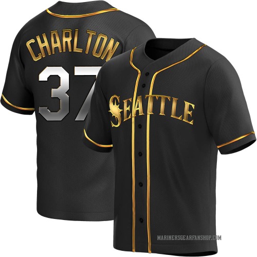 Norm Charlton Seattle Mariners Men's Replica Alternate Jersey - Black Golden