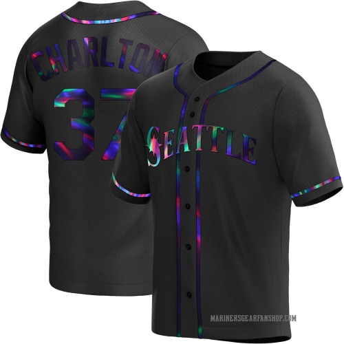 Norm Charlton Seattle Mariners Men's Replica Alternate Jersey - Black Holographic