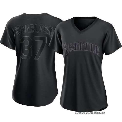Norm Charlton Seattle Mariners Women's Authentic Pitch Fashion Jersey - Black