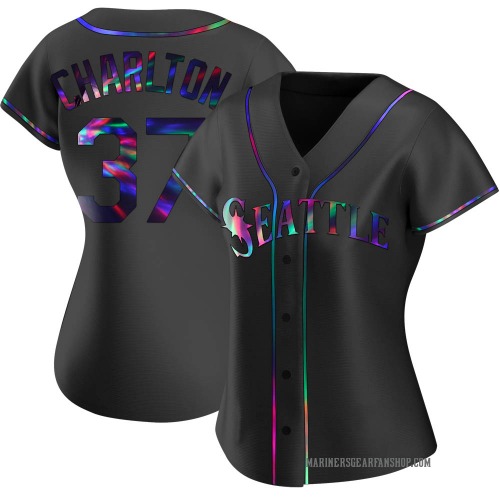 Norm Charlton Seattle Mariners Women's Replica Alternate Jersey - Black Holographic