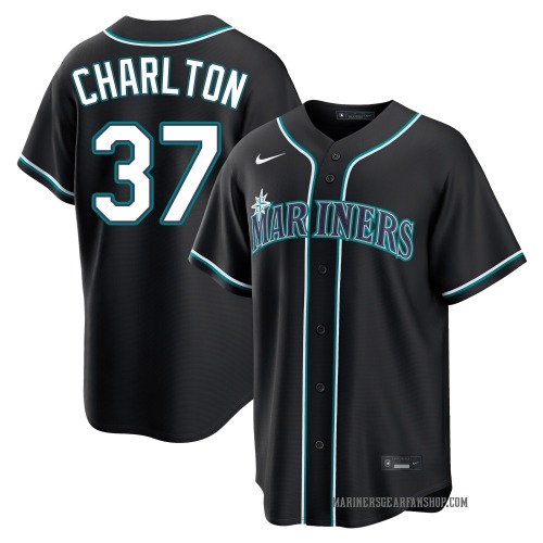 Norm Charlton Seattle Mariners Youth Replica Fashion Out Jersey - Black